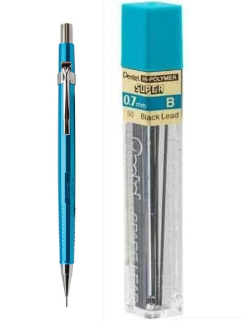 Pentel Sharp Drafting Pencil .7mm Lead Metallic Sky-Blue w/12 pcs B-Lead Office